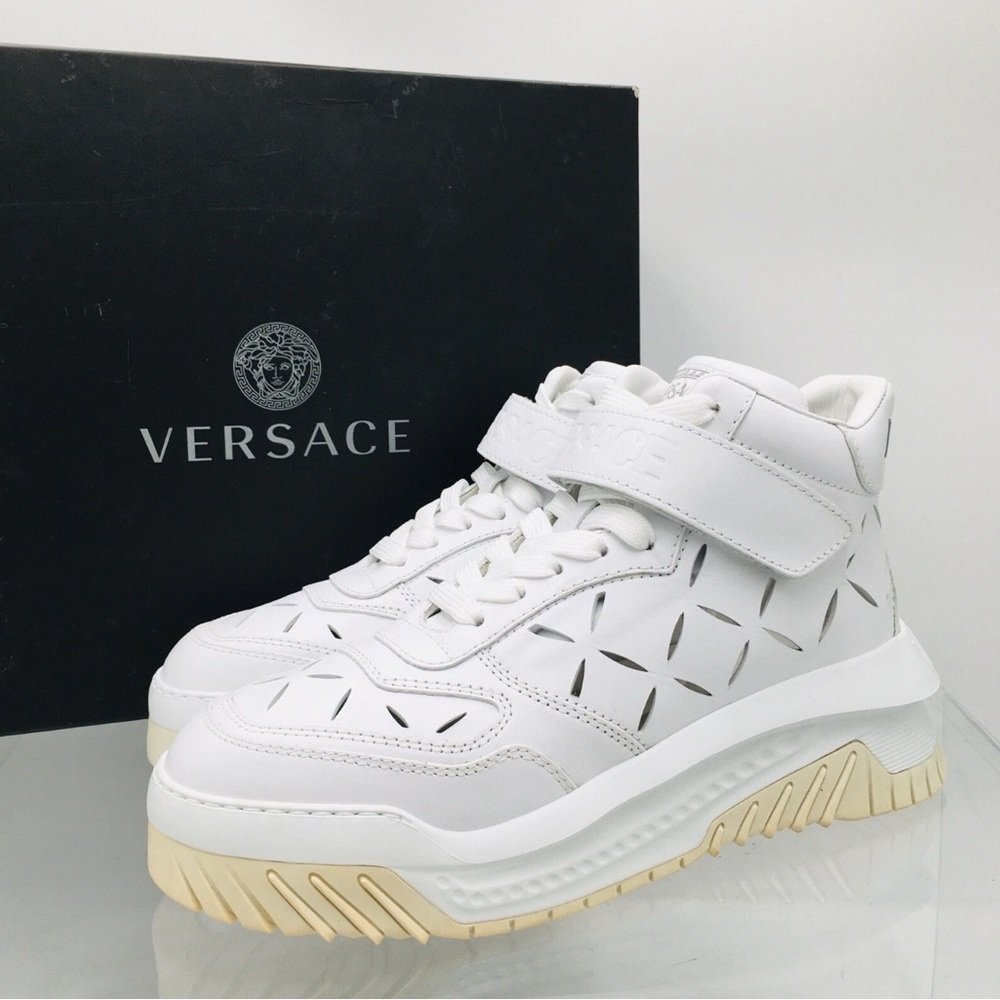 Versace Odissea Cut - Out - Optical White Leather Sneakers Men’s Size US 8.5 M
